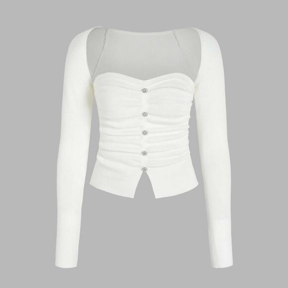 Cider Ivory Solid Rhinestone Button Knit Sweater Sz XS NWT - Picture 1 of 10